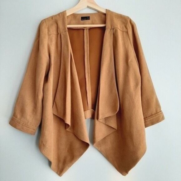 VERO MODA Faux Suede Open Front Light Jacket Tan Sz M - Picture 2 of 10